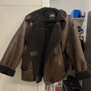 Zara brown leather oversized jacket